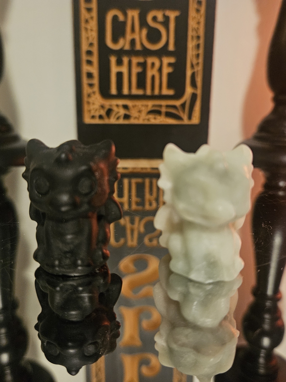 Black Obsidian And White Jade Mini Dragon Figurine Set 1.5" Each- Home Accents